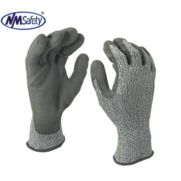 NMSAFETY 13G nylon +HUMWPE Liner coated PU anti-cut safety gloves